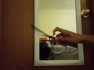 Lonely asian amateur teen plays with black thing while home alone